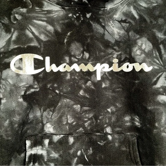 NWT Champion Reverse Weave Black Gray Tie Dye Pullover Hoodie Women’s Size Large - Picture 3 of 8